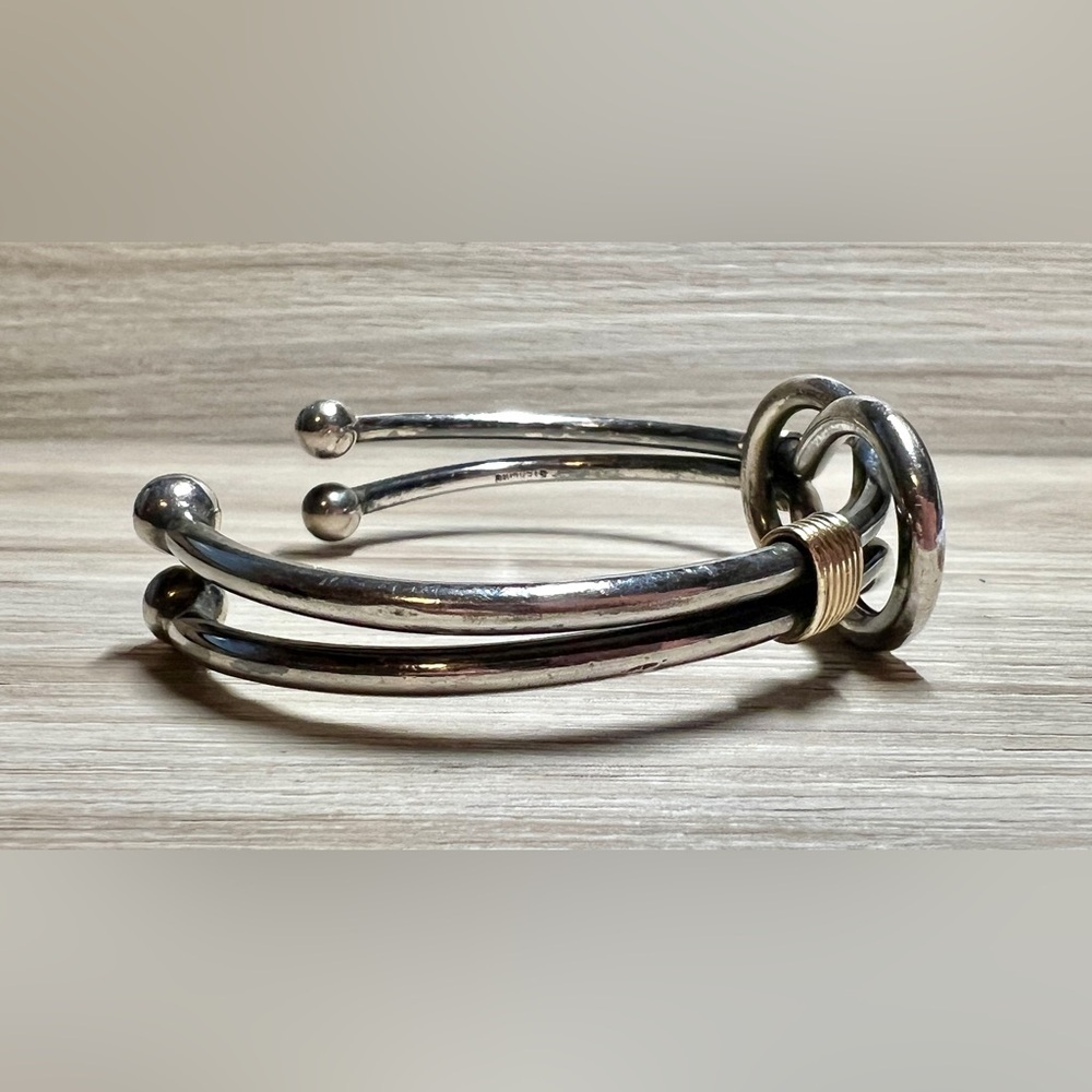 Vintage Southwestern Sterling Silver & Gold Infinity Knot Cuff Bracelet, 32g - Picture 4 of 10